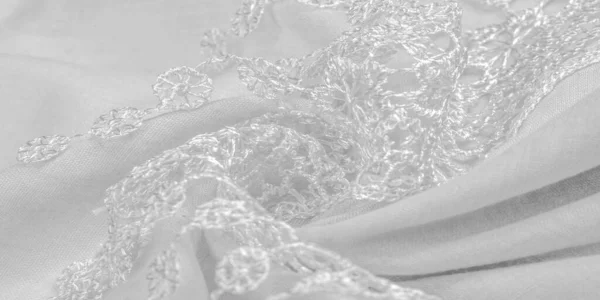 Textuur Achtergrond Patroon Ansichtkaart Zijden Stof Vrouwelijke Witte Sjaal Met — Stockfoto