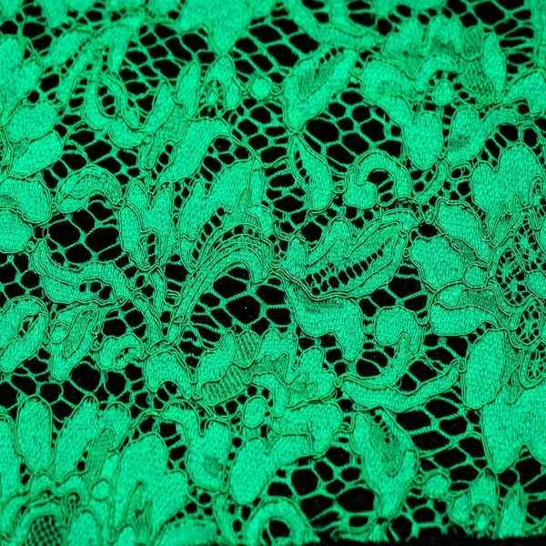 Tekstura Tło Wzór Zielony Koronki Tkaniny Tender Wytłaczane Koronki Tkaniny — Zdjęcie stockowe