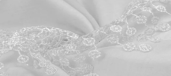 Textuur Achtergrond Patroon Ansichtkaart Zijden Stof Vrouwelijke Witte Sjaal Met — Stockfoto