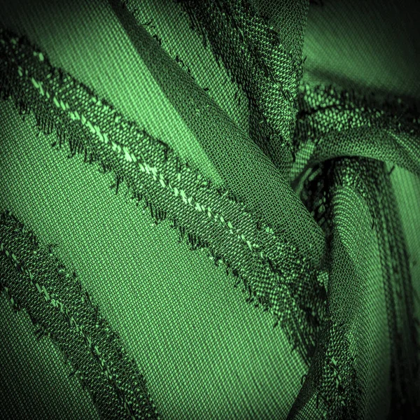 Текстура Фоновое Изображение Ткань Прозрачный Изумрудно Зеленый Ярко Врожденными Полосами — стоковое фото