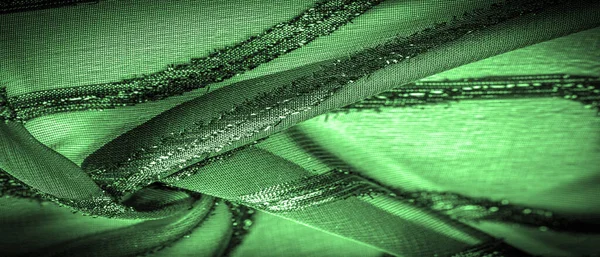 Textura Fondo Imagen Tela Transparente Verde Esmeralda Con Rayas Brillantes — Foto de Stock