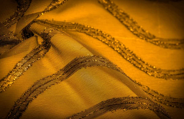 Ornamento Decoração Tecido Amarelo Mostarda Transparente Com Listras Brilhantemente Congênitas — Fotografia de Stock