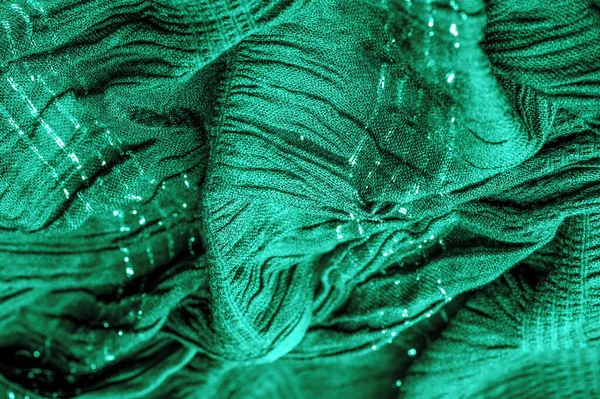 Texturen Bakgrunden Bilden Färgen Tyget Vatten Grön Blå Korrugerad Tyg — Stockfoto