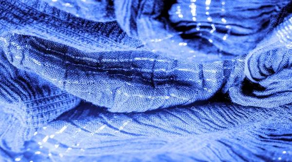 Текстура Фонового Изображения Орнамент Декора Сапфирово Голубая Гофрированная Ткань Ткань — стоковое фото
