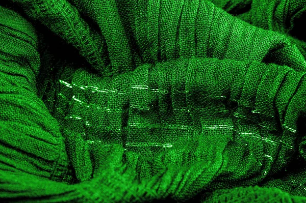 Háttér Textúra Dísztárgy Dekoráció Smaragd Zöld Központú Hullámosított Szövet Szövet — Stock Fotó