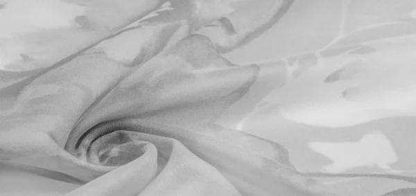 Textura Fondo Seda Blanca Con Adorno Floral Gris Tela Tiene — Foto de Stock