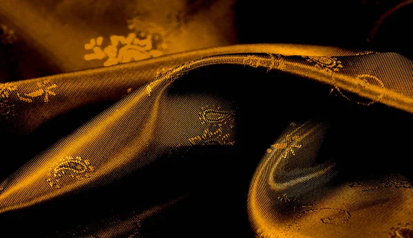 Textuur Achtergrond Patroon Gele Mosterd Bruin Chiffon Stof Met Paisley — Stockfoto