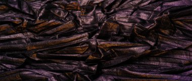 Doku. Geçmişi. şablon. Duvar kağıdı. Sarı altın çizgili siyah ipek kumaş, kırışık kumaş.