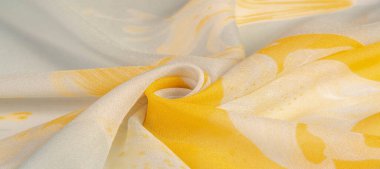 Doku, arka plan, desen, ipek kumaş, gri bir arka plan üzerinde sarı çiçekler. Projektörler, pastel renklerde bu hassas kumaş güverte ve fanteziler neden olacak pasifize olacak