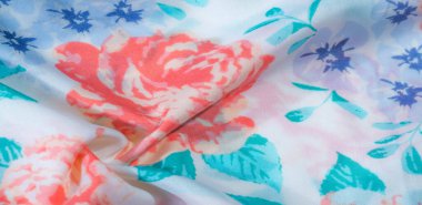 Doku desenli pamuk kumaş. Beyaz arka planda güller. Tasarımları, projeleri, duvar kağıtlarını işlemek için çok kullanışlı ve ideal. Bu kumaşla projeleriniz en iyisi olacak.