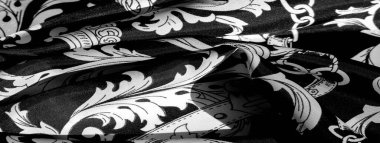 desen, arkaplan, monogram desenli siyah ipek kumaş filigran kumaşın zarif deseni uzun bir süre seni memnun edecek.