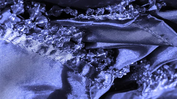 Kartu Pos Latar Belakang Tekstur Kain Sutra Biru Laut Manik — Stok Foto
