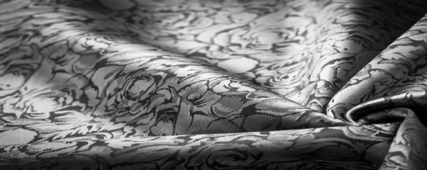 Reliéfní Vzor Kompozitní Textil Hedvábná Tkanina Černé Bílé Květinovým Vzorem — Stock fotografie