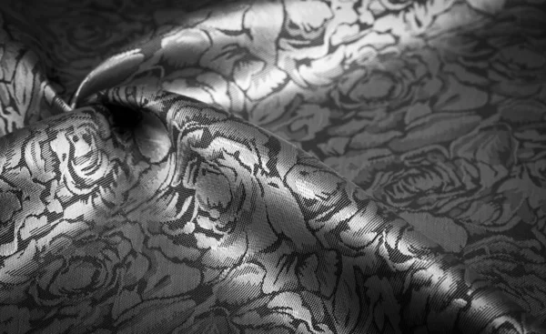 Model Relief Textile Compozite Țesătură Mătase Alb Negru Model Floral — Fotografie, imagine de stoc