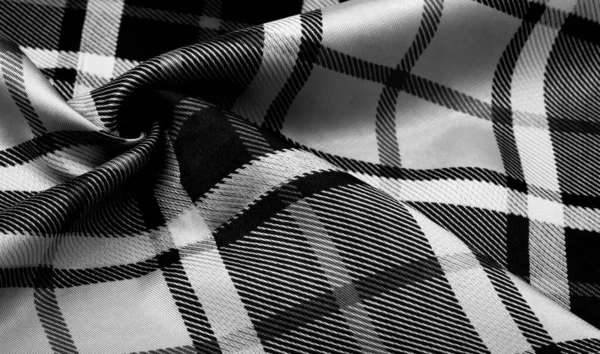Tekstura Tło Wzór Tkanina Kratkę Czarno Białe Kolory Szkockie Motywy — Zdjęcie stockowe