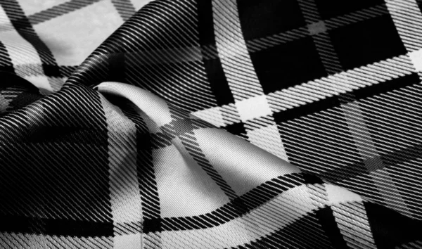 Doku Arkaplan Desen Kareli Kumaş Siyah Beyaz Renkler Kumaştaki Skoç — Stok fotoğraf
