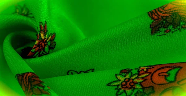テクスチャ パターン 植木鉢の形で靴の印刷と緑のシルク オルガは 伝統的に絹で作られた薄く 滑らかで透明生地です — ストック写真