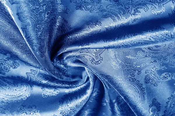 Texture Background Dark Blue Navy Blue Sapphirine Blushful Fabric Paisley — Stock Photo, Image