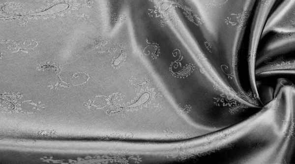 Textura Tecido Chiffon Seda Preta Com Estampa Paisley Fabuloso Tecido — Fotografia de Stock