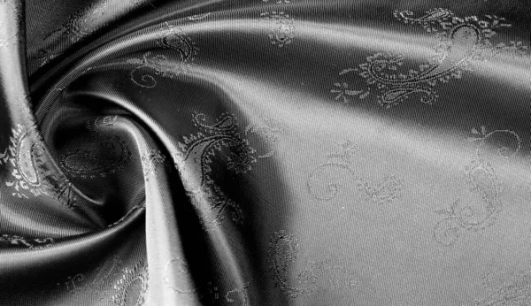 Texture Black Silk Chiffon Fabric Paisley Print Fabulous Soft Dark — Stock Photo, Image