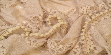 Doku, arkaplan, desen, bej rengi ipek, kadınsı, kıvrımlı Yeni tarz başörtüsü maksimum şal Müslüman fırfırlı büyük şal