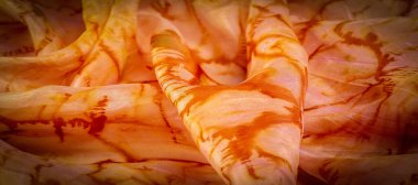 doku, arkaplan, desen, soyut baskılı turuncu ipek kumaş, zemin, bağlam, düşkün, folyo, alan