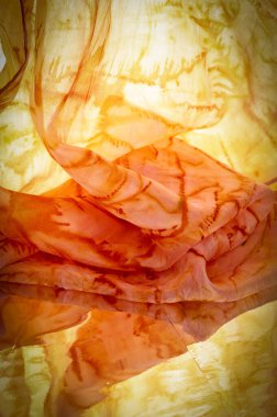 doku, arkaplan, desen, soyut baskılı turuncu ipek kumaş, zemin, bağlam, düşkün, folyo, alan