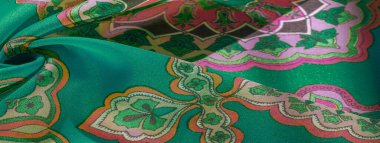 desen, arkaplan, çok renkli ipek kumaş yeşil arka planda desenli, jakoza desenli