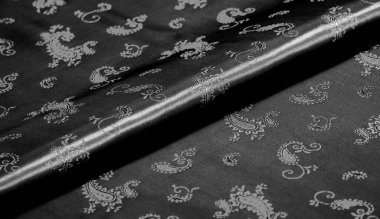 Doku, Paisley baskılı siyah ipek şifon kumaş. muhteşem yumuşak ve koyu kumaş, gri güzel bir paisley desen ile, bu kadar tasarım, duvar kağıdı, posterler için güzel olurdu