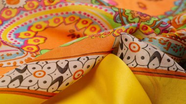 Doku, arkaplan, desenli ipek kumaş, Hint teması geleneksel şal desenli elementleri bohem desenli, dekoratif kumaş tasarım ve aksan projeleriniz için, çok renkli.