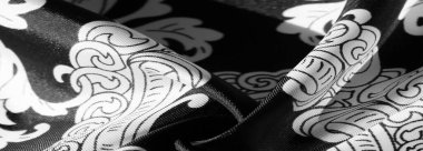 desen, arkaplan, monogram desenli siyah ipek kumaş filigran kumaşın zarif deseni uzun bir süre seni memnun edecek.