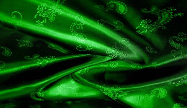 Doku, arka plan, desen Yeşil ipek şifon kumaş bir paisley baskı ile. Bu herhangi bir kaplama için güzel bir ektir. Bu yaratıcılığınız için güzel bir çiçek tasarımı.