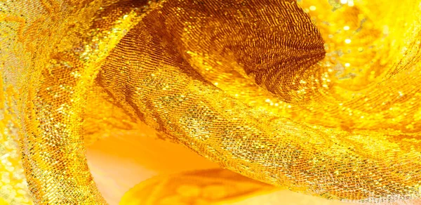 Fundo Textura Padrão Tecido Brocado Ouro Amarelo Tecido Brocado Organza — Fotografia de Stock