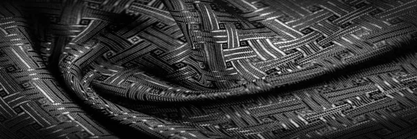 Texture Fond Motif Tissu Soie Noire Avec Petit Motif Carreaux — Photo