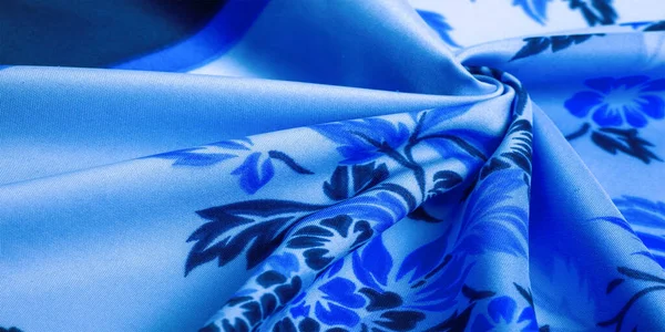 Faktura Tło Wzór Delikatny Niebieski Jedwab Kwiatowym Nadrukiem Wyjątkowo Lekki — Zdjęcie stockowe