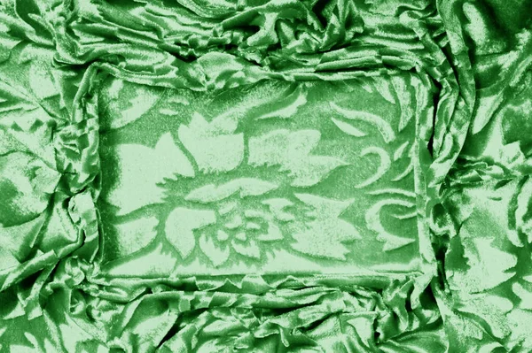 Welurowa Zielona Tkanina Aksamitny Wzór Wyrzeźbiony Spod Nieobrzezanej Sterty Stosów — Zdjęcie stockowe