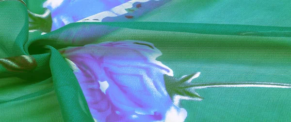 Doku Arkaplan Mavi Çiçekli Yeşil Ipek Kumaş Projeleriniz Stüdyomuzda Son — Stok fotoğraf