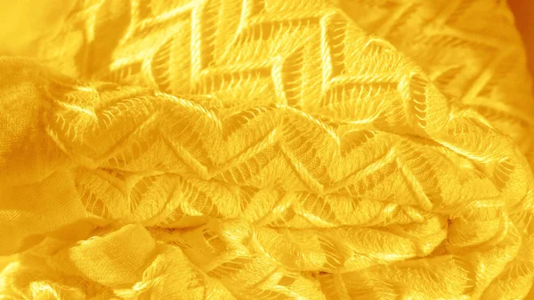 Texture Sfondo Motivo Tessuto Seta Giallo Strato Tulle Pizzo Premium — Foto Stock