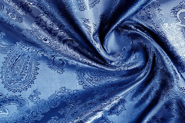 Texture Background Dark Blue Navy Blue Sapphirine Blushful Fabric Paisley — Stock Photo, Image