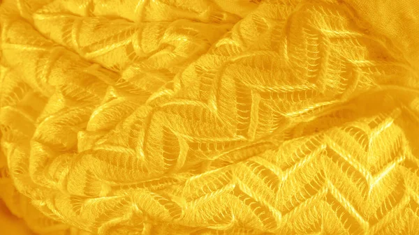 Texture Sfondo Motivo Tessuto Seta Giallo Strato Tulle Pizzo Premium — Foto Stock