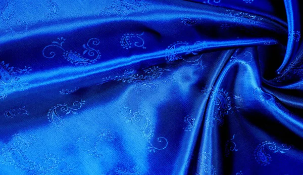 Tekstura Tło Wzór Niebieski Jedwabny Szyfon Tkanina Nadrukiem Paisley Jest — Zdjęcie stockowe