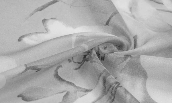 Doku Arka Plan Gri Çiçekli Beyaz Ipek Süs Kumaşın Bir — Stok fotoğraf