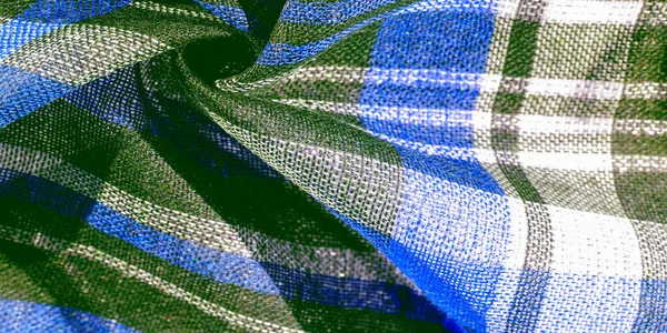 Textuur Achtergrond Patroon Schotse Geruite Stof Blauw Groene Witte Kleuren — Stockfoto
