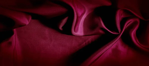 Textuur Rode Zijden Stof Panoramische Foto Silk Duke Stemming Satijn — Stockfoto