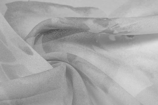 Textura Fondo Seda Blanca Con Adorno Floral Gris Tela Tiene — Foto de Stock