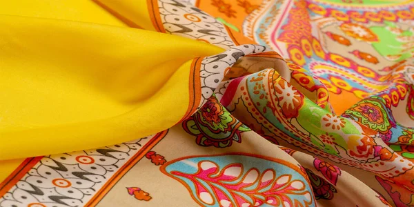 Textuur Achtergrond Paisley Zijden Stof Indiase Thema Versieren Traditionele Paisley — Stockfoto