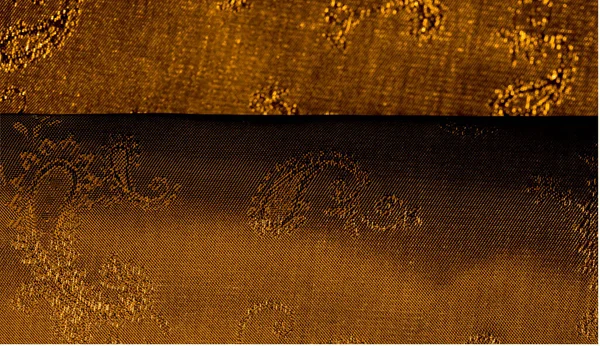 Textuur Achtergrond Patroon Gele Mosterd Bruin Chiffon Stof Met Paisley — Stockfoto