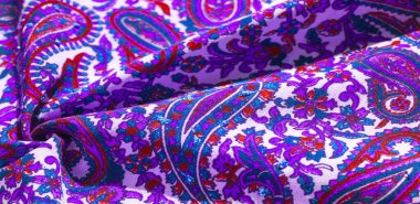 Arka plan dokusu, desen, desenli kumaş pamuk. Özgür Ruh için Kaffe Fassett tarafından tasarlanan bu büyük desenli paletin renk tonları, sıcak pembe, kobalt mavisi, fuşya ve mor ile yeşilin tonlarıdır..