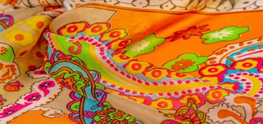 Doku, arkaplan, desenli ipek kumaş, Hint teması geleneksel şal desenli elementleri bohem desenli, dekoratif kumaş tasarım ve aksan projeleriniz için, çok renkli.