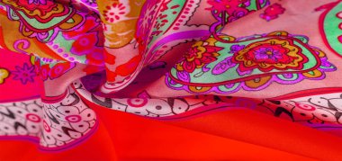 Doku, arkaplan, desenli ipek kumaş, Hint teması geleneksel şal desenli elementleri bohem desenli, dekoratif kumaş tasarım ve aksan projeleriniz için, çok renkli.